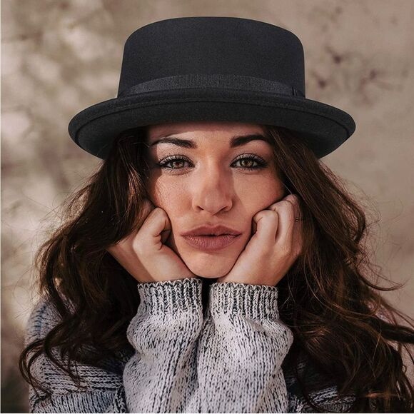 Gray Stiff Brim Pork Pie Crown Trilby Hat NEW - Picture 2 of 4